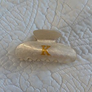 Cream Hair Clip with Gold Letter K